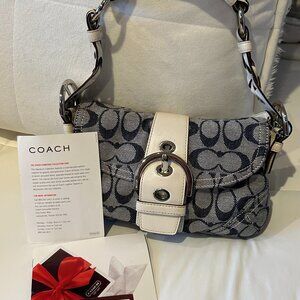 Coach Soho Signature Shoulder Bag w/Braided Leather Straps Denim/White (Vintage)